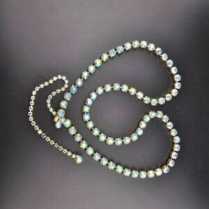 Vintage Blue Aurora Borealis Rhinestone Lariat Necklace or Belt 29-37"